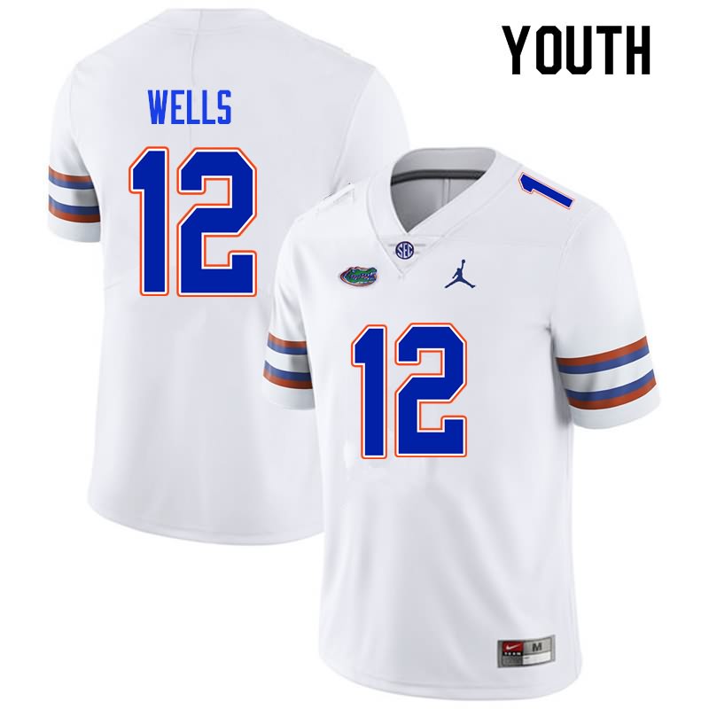 Youth NCAA Florida Gators Rick Wells #12 Stitched Authentic Nike White College Football Jersey DTC0265TH